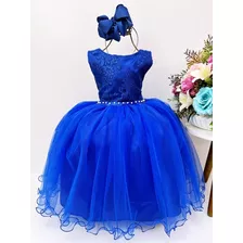 Vestido Infantil Azul Royal Damas Festa Casamento Luxuoso