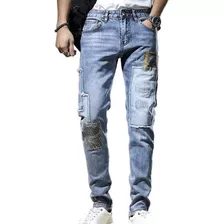 Los Nuevos Jeans Con Agujeros De Parche For Hombre Con Cien