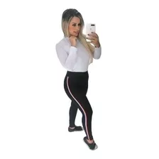 Calça Legging Ribana Feminina Listra Moletom Cintura Alta