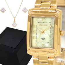 Relógio Feminino Dourado Seculus 2 Anos De Luxo Top Cor Da Correia Dourado Cor Do Bisel Dourado Cor Do Fundo Branco