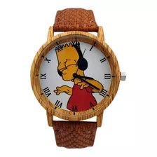Reloj Bart Simpson Tono Madera + Estuche Tureloj
