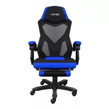 Cadeira Gamer Reclinável Rocket Preta Com Azul Vinik Material Do Estofamento Tecido