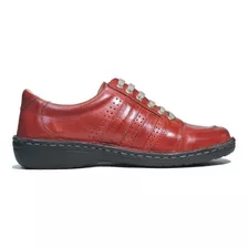 Saldo Zapatilla Confort Mujer Cuero Rojo Base Confort