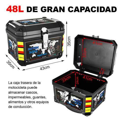 Caja Para Moto Baul Con Base Universal 48l Cajuela Maletero Foto 5