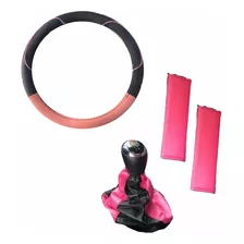 Combo Femenino. Cubre Volante Rosa+ C/ Cinturones+c/ Palanca