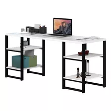 Mesa Escrivaninha 170cm Com 4 Prateleiras Estilo Industrial Preto/branco