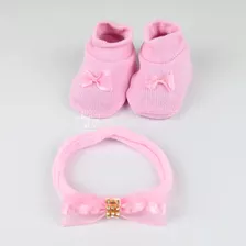 Kit Sapatinho + Tiara Pimpolho Meninas 0 A 3 Meses