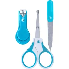 Kit Manicure Infantil Cortador Tesoura Lixa Bebê Pimpolho Cor Azul