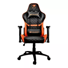 Cadeira De Escritório Cougar Armor One Gamer Ergonômica Preto E Laranja Com Estofado De Couro Sintético