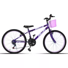 Bicicleta De Passeio Infantil Forss Anny Aro 24 18v Freios V-brakes Câmbios Comum Cor Violeta Com Descanso Lateral
