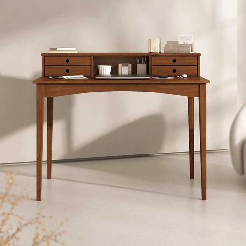 Mesa Escrivaninha Retro Madeira 4 Gavetas Milano Castanho