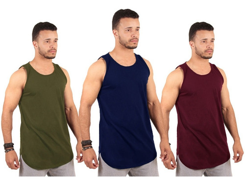Kit Com 3 Camiseta Regata Longline Masculinas Oversized