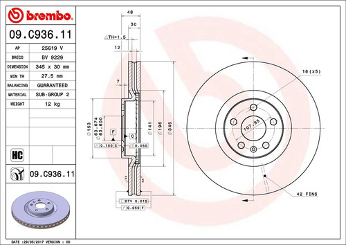 Disco Brembo Volvo S90 2.0 T8 Plug-in Hybrid Awd 18-19 D Pz Foto 2