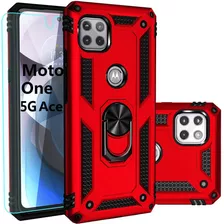 Funda Roja Para Moto One 5g Ace Con Protector De Pantalla