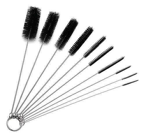 Kit 10 Escovas Limpeza Tubo Mamadeira Canudo Copo Garrafa Preto
