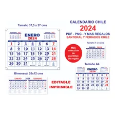 Kit Imprimible Calendario 2024 Editable Chile Santoral