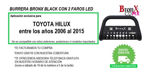 Burrera Bronx Black 2 Faros Toyota Hilux 2006-2015 Foto 9