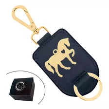 Chaveiro De Couro Preto Mosquete Country Cavalo Ouro Lucho