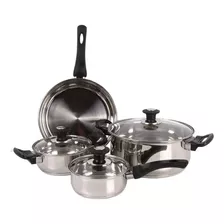 Bateria De Cocina Acero Inoxidable 7 Piezas Tapa Vidrio