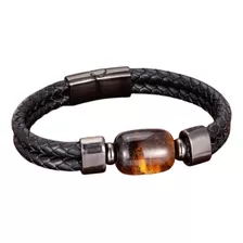 Pulseira Pedra Natural Olho De Tigre Couro Legítimo 20 Mm Diâmetro 7 Cm