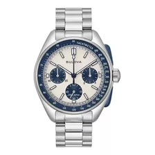 Relógio De Pulso Bulova Lunar Pilot 98k112 Com Corpo Prateado, Analógico, Para Masculino, Fundo Branco Cor, Agulhas Cor Branco, Preto E Prateado, Subdials De Cor Branco E Preto, Subesferas Cor Azul,