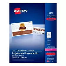 Tarjetas De Presentación Avery Láser 5.1 X 8.9cm Blanco 250u
