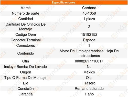 Motor Limpiaparabrisas Trasero Pontiac Montana Sv6 2005 Foto 4