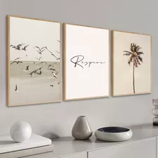 Quadros Decorativos Praia Pássaro Coqueiro Bege Boho Respire