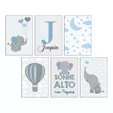 Quadrinhos Elefante Azul Personalizado Com Nome Kit 6 20x30