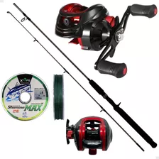 Kit Pesca Vara Fibra Vidro Carretilha 18 Rolamentos E Linha