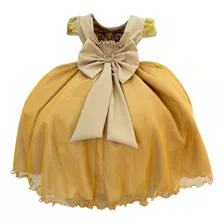 Vestido Douradorealeza Rendado Princesa Menina Infantil Luxo