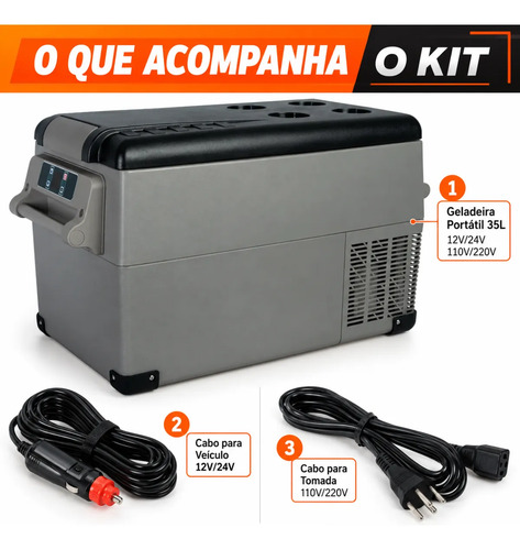 Geladeira Portatil 110v 220v 12v 24v Caminhao Camping Carro Motorhome Quadrivolt Automotiva Freezer Caixa Termica Compressor Digital Viagem Pesca Quadriciclo Van Trailer Offroad Rodas Bivolt 35 Litros — foto 4