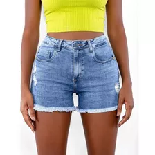 Shorts Jeans Boyfriend Feminino Lycra Barra Desfiada 22472 