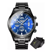 Reloj Fengeen Fashion Con Calendario Luminoso De Acero Inoxi Color De La Correa Black/blue