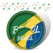 8 Pratos Decorativos Descartável De Papel Copa Brasil