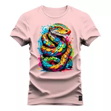 Camiseta Plus Size T-shirt Premium Algodão Serpente Colorida