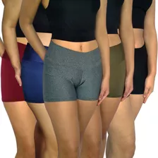 Kit 5 Shorts Curtos Justo Fit Cós Liso Suplex Pp Plus Size