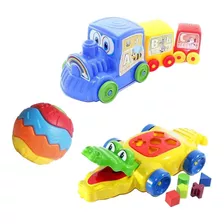 Brinquedos Educativos Infantil Bola+trenzinho+crocodilo