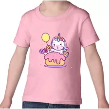 Playera Fiesta Cumpleaños Pastel Unicornio Kawai