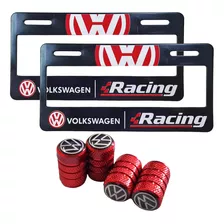 Set 2 Portaplacas Volkswagen Rojo + 4 Tapones Aire Rojo