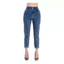 Pantalon Jeans Mom Fit Tiro Alto Stretch Devendi Denim