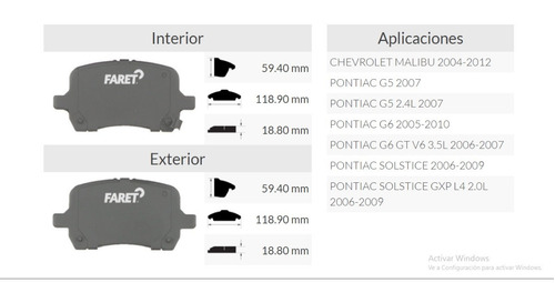 Balata Delantera De Freno Pontiac Solstice Gxp L4 2.0l 06-09 Foto 5