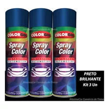 Kit 3 Tinta Spray Automotivo Preto Brilhante Colorgin