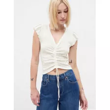 Gap Blusa Dama Essential Rib Ruched C/v Cordon Al Frente