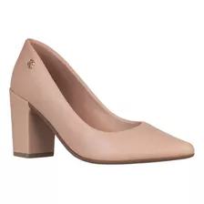 Sapato Feminino Casual Scarpin Nude Bico Fino Salto Grosso