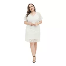 Vestido Blanco Elegante Grande Talla Moda Encaje Costura