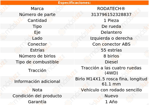 (1) Maza De Rueda Del F-350 Sd V8 7.3l 03/04 Rodatech Foto 5