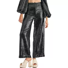 Calça Paetê Lança Perfume Wide Leg Av23 Preto Feminino