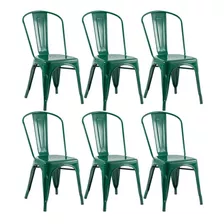 6 Cadeiras Iron Tolix Aço Metal Industrial Vintage Cores Cor Da Estrutura Da Cadeira Verde-escuro