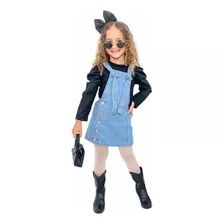 Jardineira Saia Jeans Menina Infantil Criança Princesa